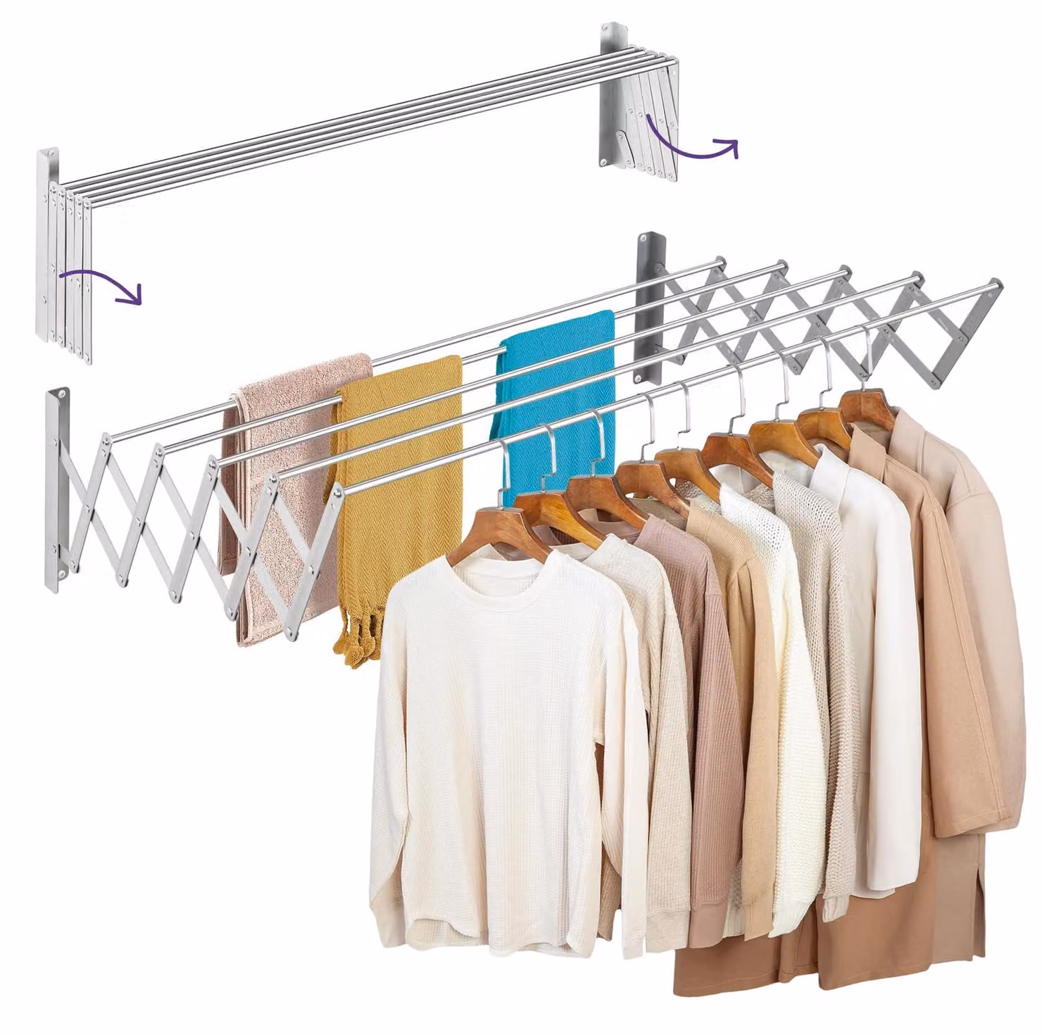 Portasci da parete estensibile, 100 cm, pieghevole con 5 barre