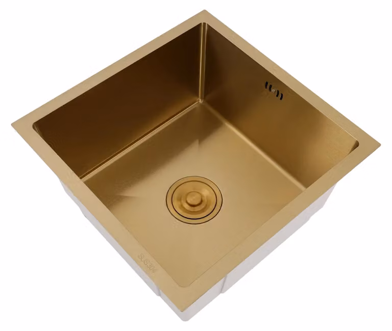Lavello da cucina - Lavello da incasso 45x45 cm - Vasca singola - Montaggio a incasso - Acciaio inossidabile 304 - Con miscelatore - Oro