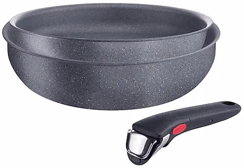 Set di 3 padelle con manico amovibile Lagostina Ingenio Mineralis in alluminio antiaderente grigio, compatibili con induzione e gas, Ø 24 e 28 cm – 2