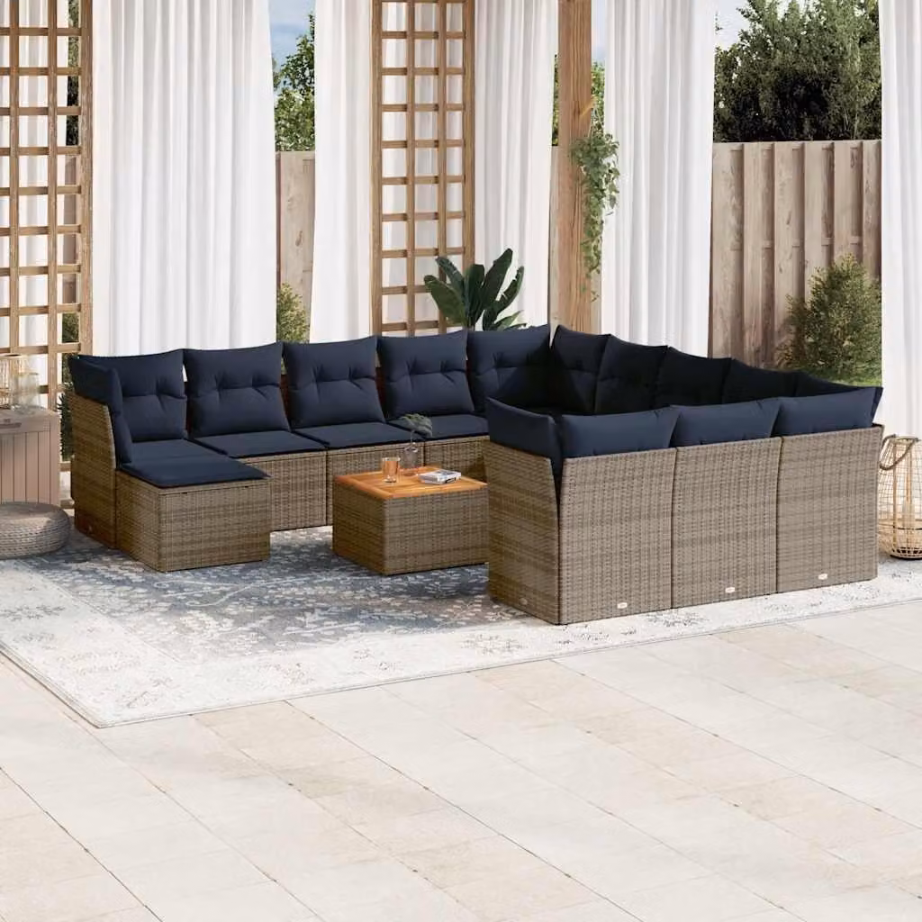 Maison Exclusive - Set da giardino composto da 13 pezzi con cuscini, grigio, polyrattan