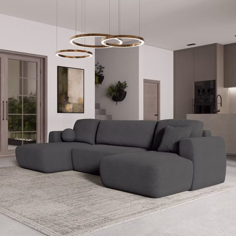 Divano angolare SENTUM N di Masseno con funzione letto a U, divano con box letto, divano da soggiorno, divano, divano letto, set di divani - grigio, ORA O MAI PIÙ 92