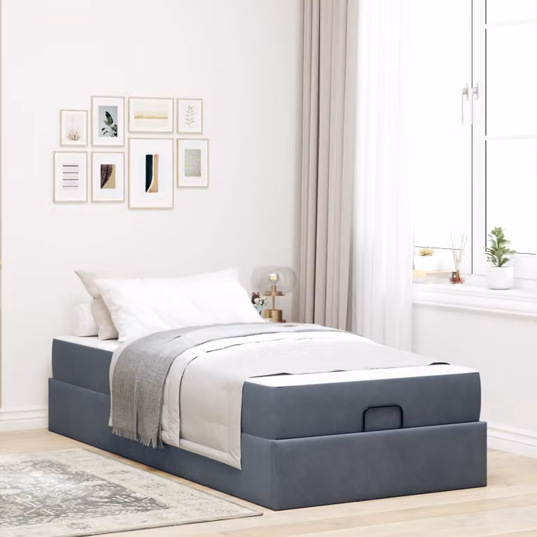 vidaXL Struttura letto con 2 materassi in velluto grigio con cassetti L/P/H: 90 x 190 x 66 cm