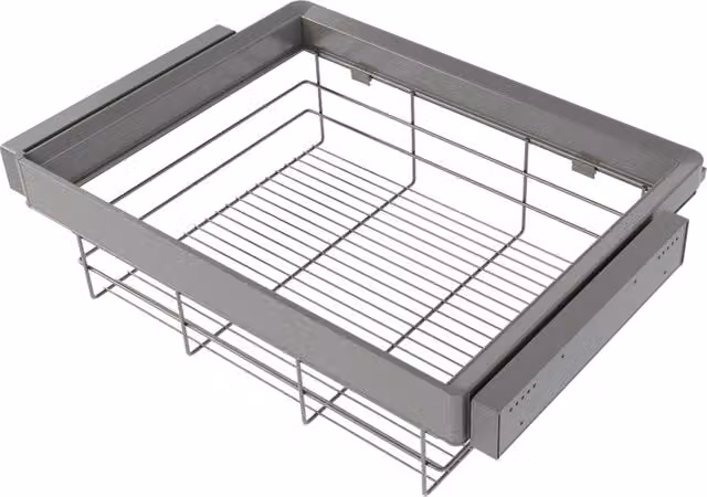 Kit cassetto in filo metallico e telaio regolabile Quartz per armadi, chiusura ammortizzata e estrazione totale