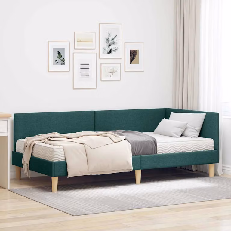 vidaXL Struttura Letto Angolare con 2 Materassi in Tessuto Verde, L/P/H: 190 x 90 x 72 cm