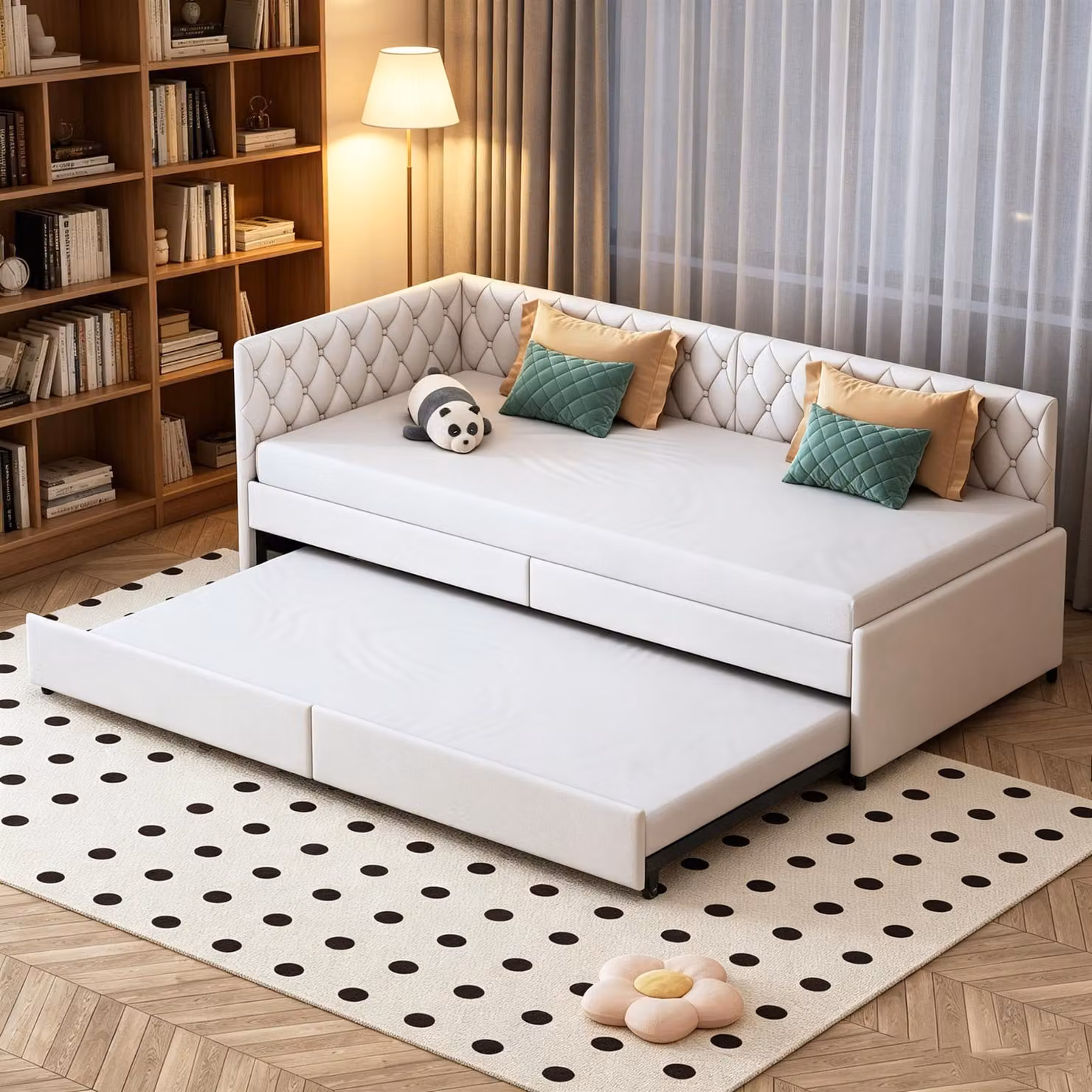 INONEFT, divano letto a una piazza (90x200 cm) o a una piazza e mezza (180x200 cm), con rete a doghe e braccioli, trasformabile in letto, imbottito, ideale per ragazzi, rivestito in velluto, colore beige