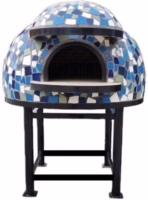 Forno a legna artigianale Cetara blu con base, diametro 130 cm, capienza 6/7 pizze – 1
