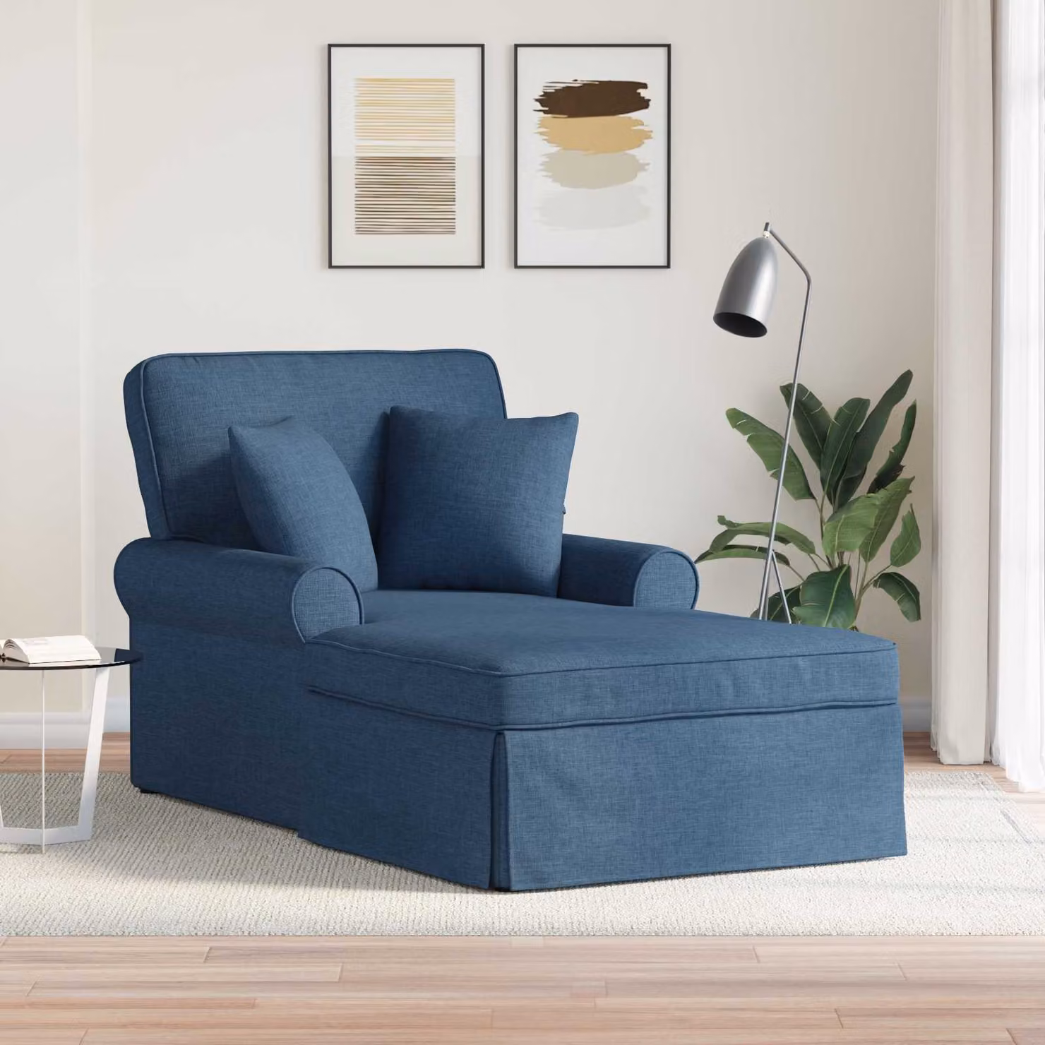 vidaXL Chaise Longe Moderna in Tessuto Blu con Gonna e Cuscini, 3 Pezzi, H x L x P: 91 x 157 x 91 cm – 1