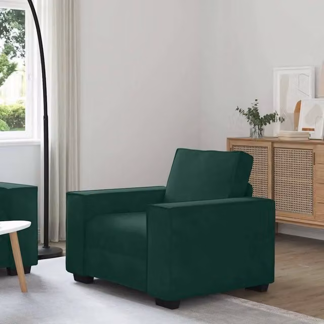 Poltrona Lounge vidaXL in Velluto Verde con Braccioli, L: 100 cm, P: 78 cm, H: 84 cm – 1