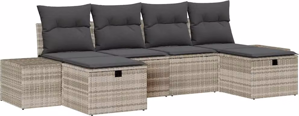 Set Divano da Giardino 6 pcs Grigio chiaro polyrattan