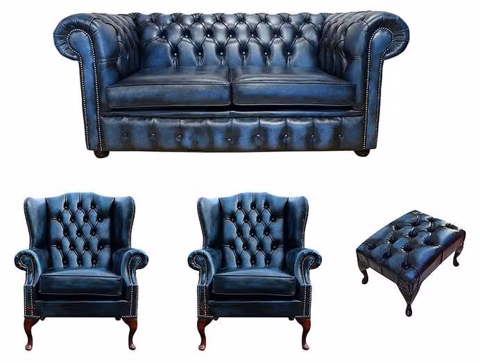 Chesterfield Sofagarnitur Leder Chesterfield Komplett Set Sofa Couch 431