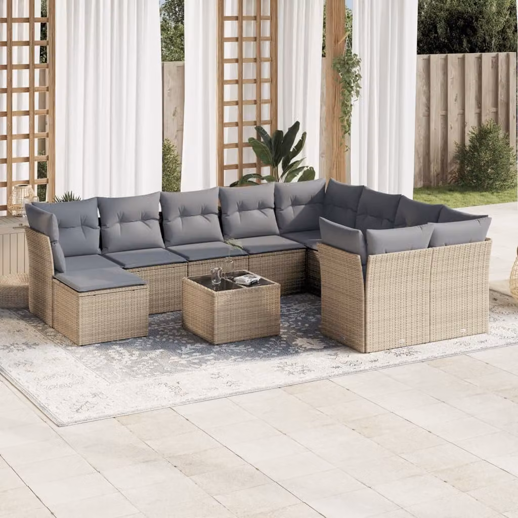 vidaXL Set Divani da Giardino 11 pz con Cuscini Beige e Grigio in Polyrattan e Acciaio