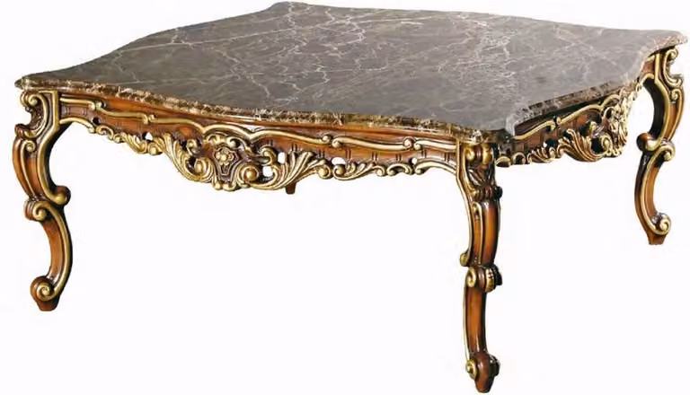 Casa Padrino tavolino barocco marrone/oro - Magnifico tavolo da salotto in legno massello con piano in marmo Emperador - Arredamento barocco per soggiorni e hotel - Qualità eccellente - Italy