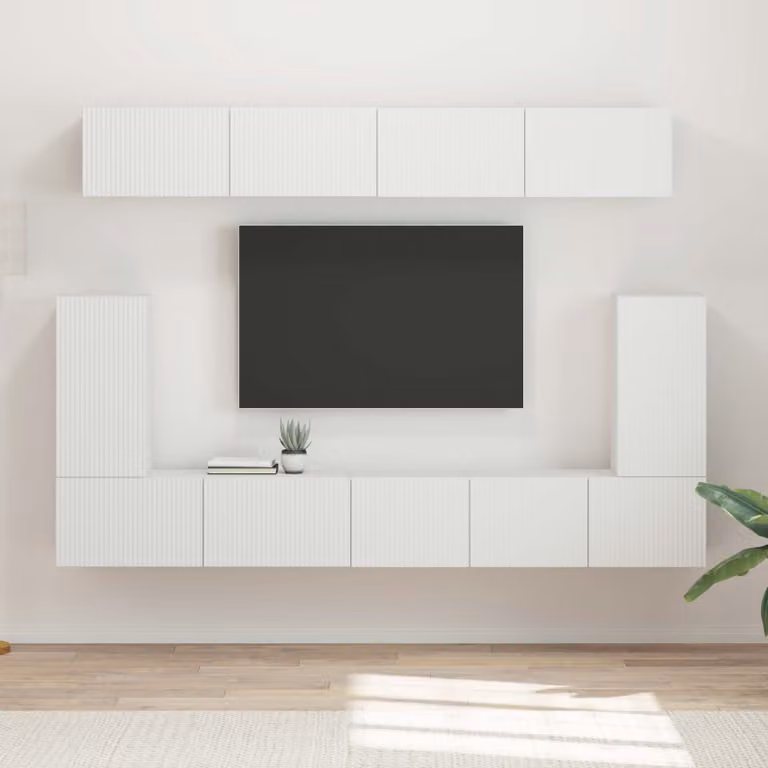 Set mobile TV moderno vidaXL in legno ingegnerizzato bianco opaco con 5 pezzi e montaggio a parete