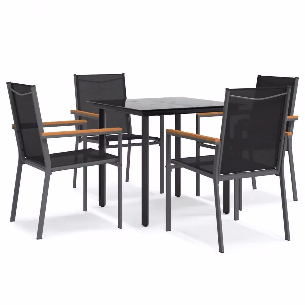 Set da Pranzo da Giardino Moderno vidaXL in Acciaio Verniciato e Vetro Nero 5 pz – 2