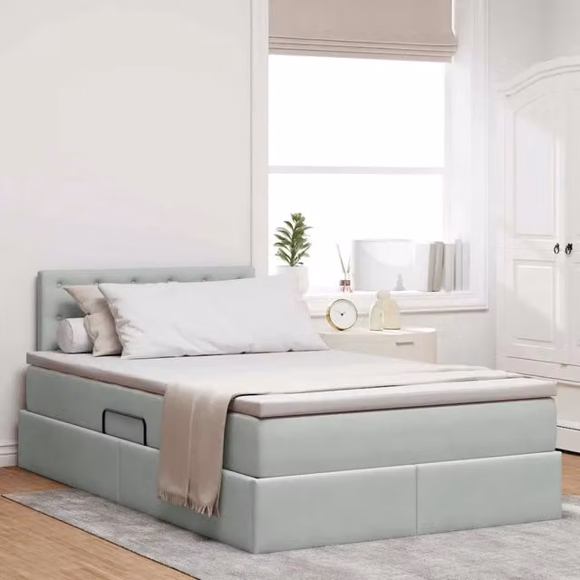 Letto con contenitore e illuminazione LED vidaXL in tessuto grigio con materasso, L/P/H: 200 x 120 x 88 cm