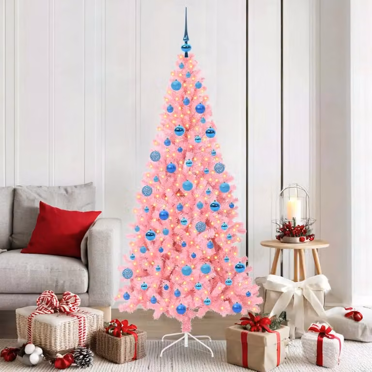 Albero di Natale moderno vidaXL rosa con luci LED bianco caldo in PVC, Altezza: 180 cm