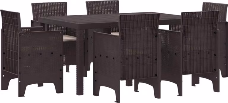 Set da Pranzo per Giardino 7 pcs Marrone Rattan Polt