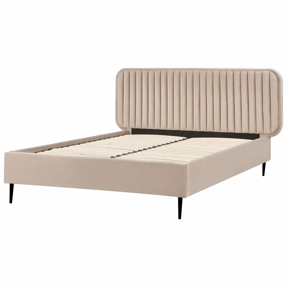 Letto matrimoniale Beliani in velluto beige con design moderno e gambe in metallo L/P/H: 140 x 200 x 102 cm – 2