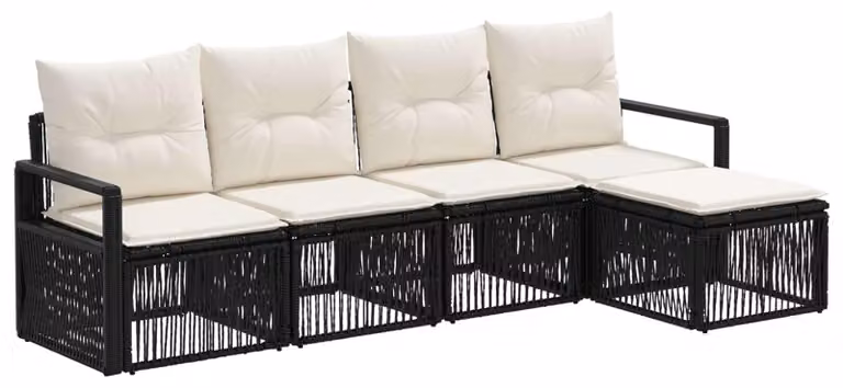 Set di divani da giardino, 4 pezzi, colore nero, in rattan sintetico