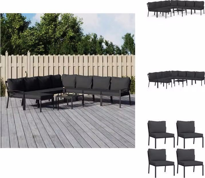 vidaXL Set 9 pezzi da giardino con cuscini grigi in acciaio - Set di mobili da giardino