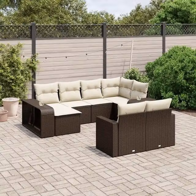 Set Divani da Giardino 10pz con Cuscini in Polyrattan Marrone 3261293