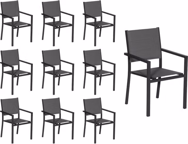 Set di 10 sedie imbottite in alluminio antracite - textilene grigio