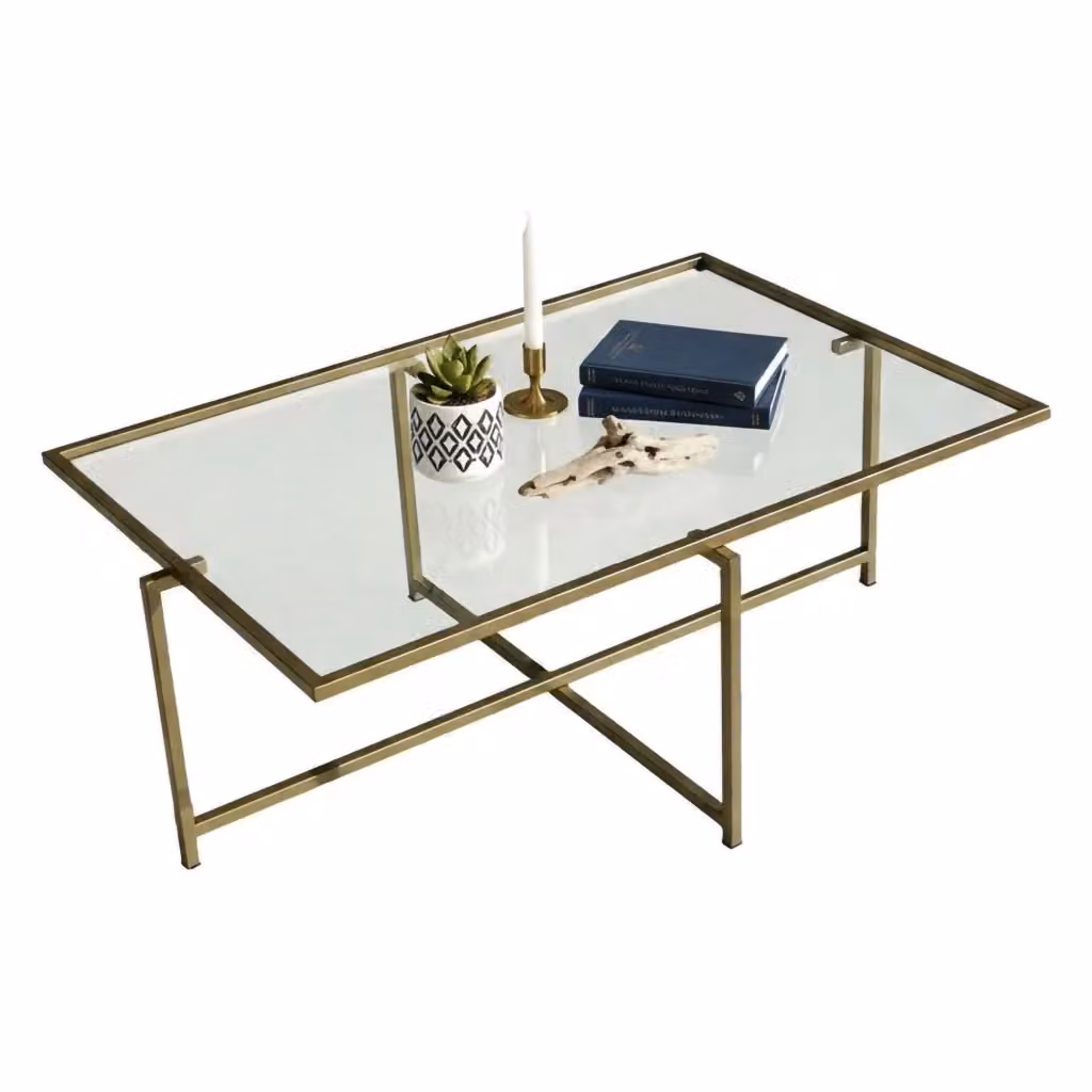 Tavolino da salotto Anna DMORA con piano in vetro trasparente e struttura oro L: 94 cm, P: 64 cm, H: 35 cm – 2