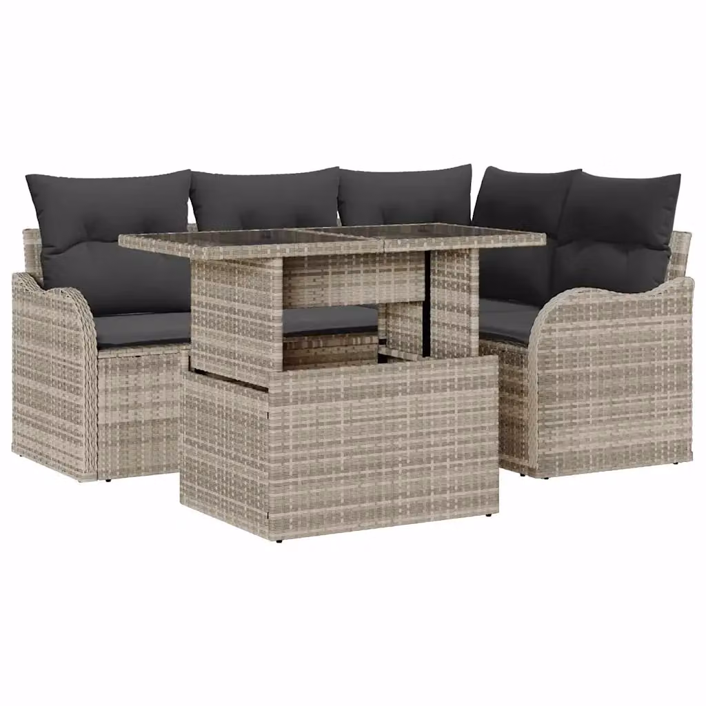 Set Divano da Giardino vidaXL 5 Pezzi a Forma di L Grigio con Cuscini e Tavolino da Caffè in Acciaio Verniciato a Polvere – 2