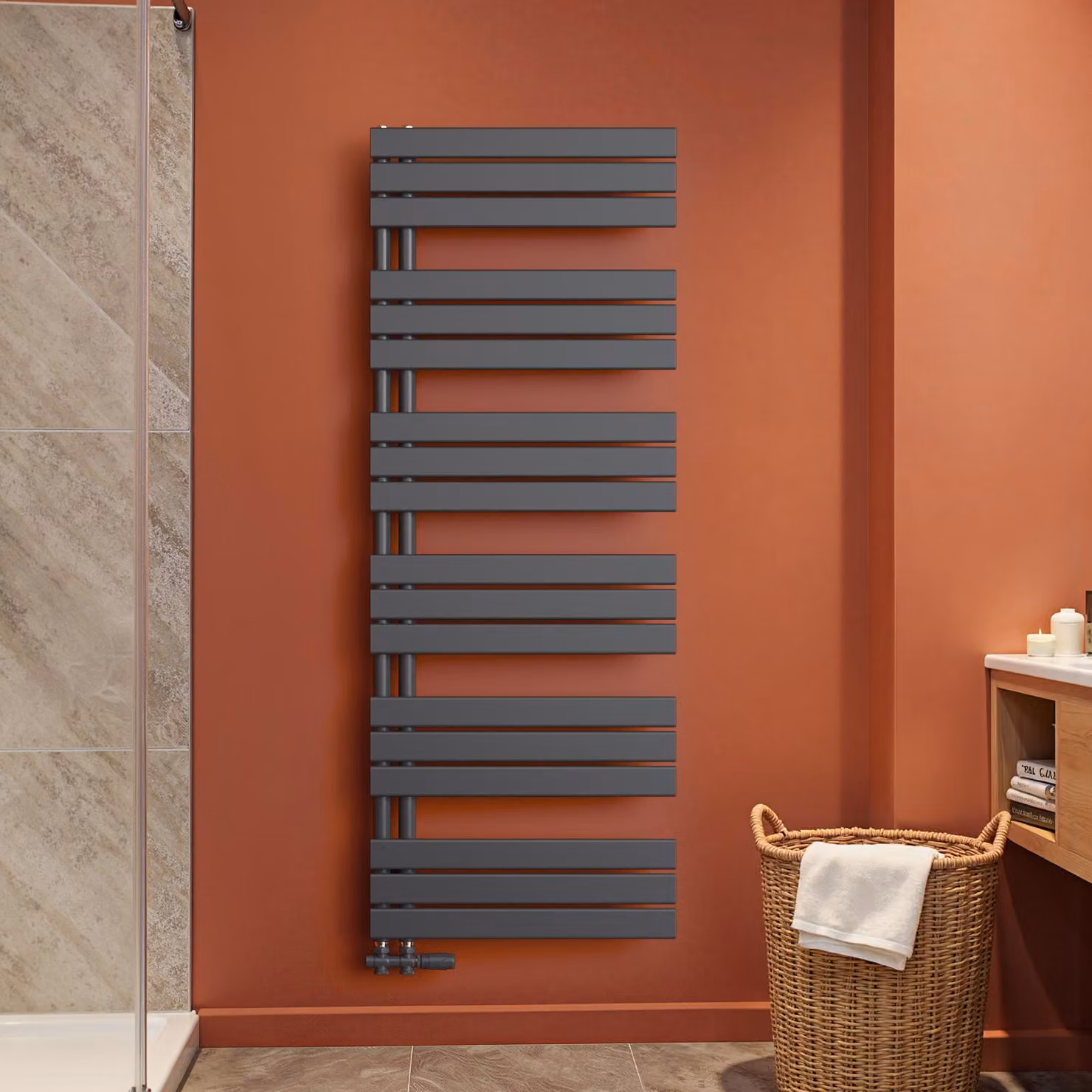 S'AFIELINA 1599x600mm Radiatore da bagno Radiatore per asciugamani Radiatore a pannello piatto per bagno Attacco laterale antracite 958 Watt