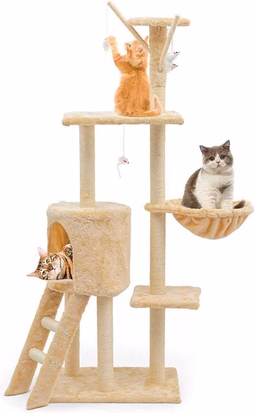 Struttura per gatti con casetta e amaca, stabile e resistente, struttura per arrampicata per gatti
