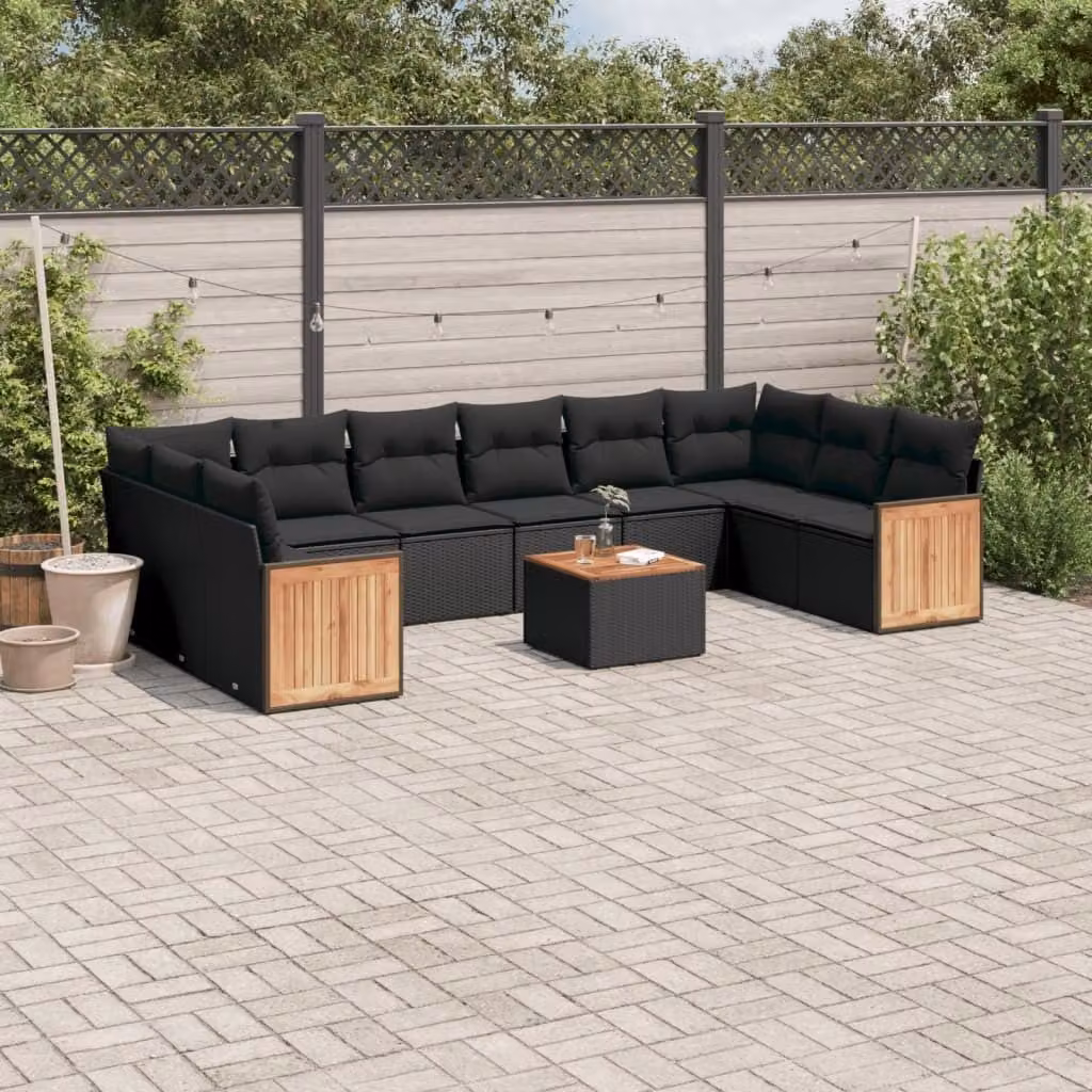 Maison Exclusive - Set da giardino 11 pezzi con cuscini in poly rattan nero