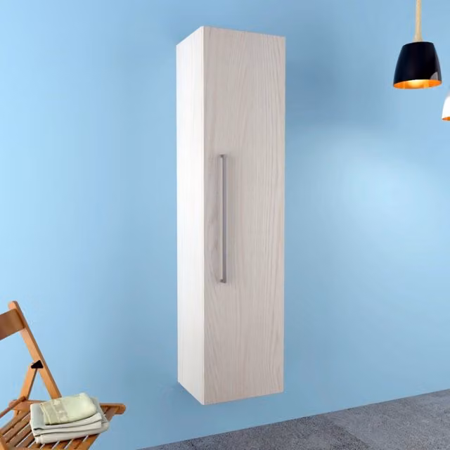 Colonna sospesa Senna OGOMONDO per bagno con anta reversibile in finitura frassino tranché e bianco