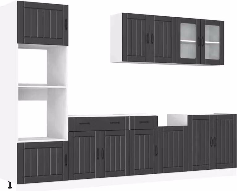 Set Mobili da Cucina 7 pz Kalmar Neri Legno Multistrato