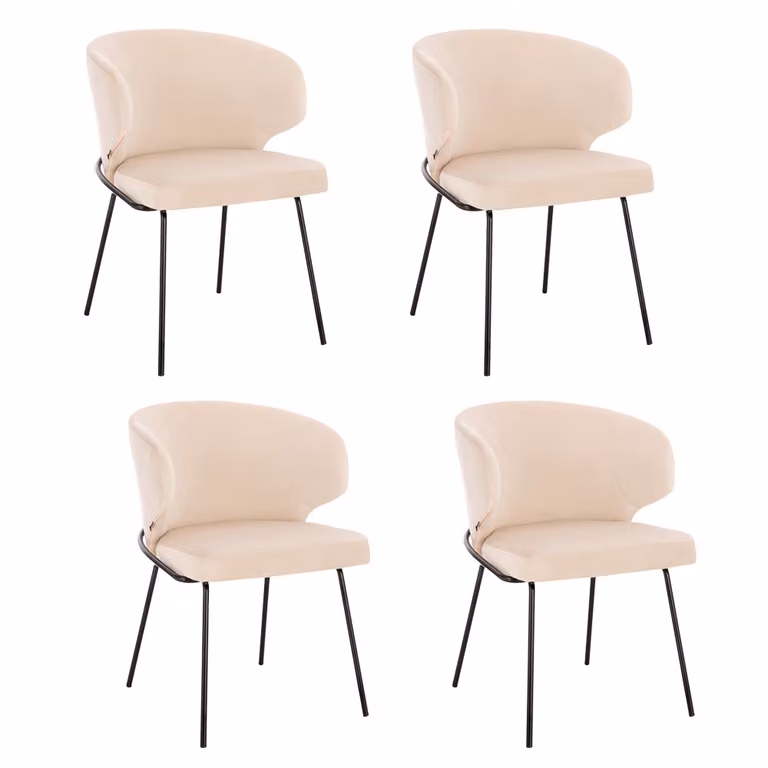 Home Deluxe - Sedia imbottita AMARA- 4 pezzi, colore: beige velluto - imbottitura morbida, carico massimo 120 kg I Sedia da cucina Sedie da pranzo Sedie da pranzo