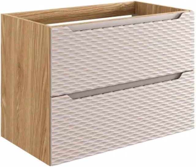 Mobile sottolavabo YOKA - Beige e rovere chiaro 90 cm