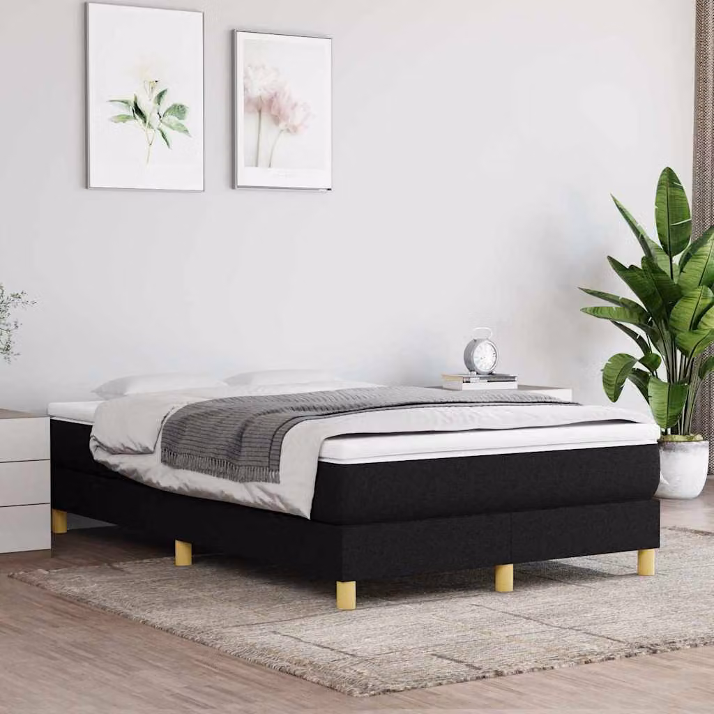 vidaXL Letto Ibrido con Giroletto a Molle e Materasso in Tessuto Nero e Bianco L/P/H: 120 x 200 x 25 cm