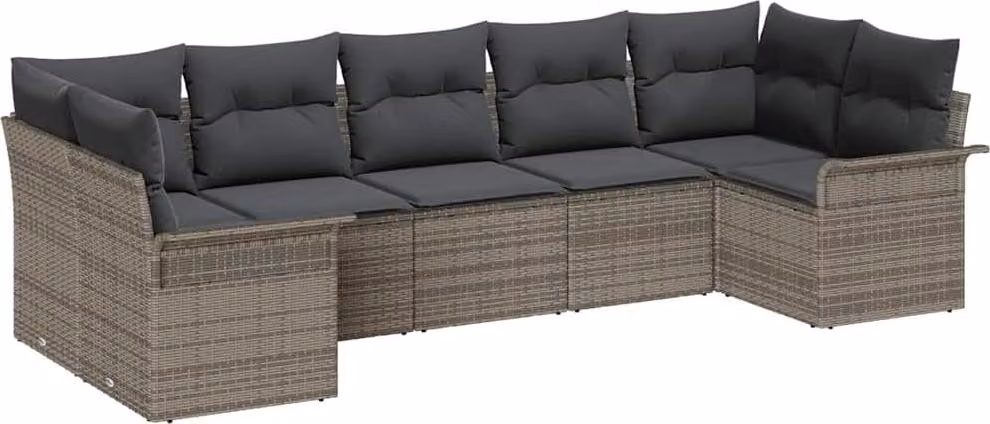 Set Divano da Giardino con cuscino 7 pcs Grigio Poly Rattan