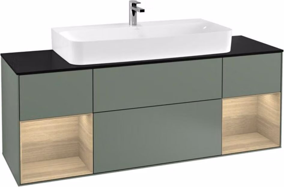 Mobiletto V&B Finion 160 cm, impiallacciato Reg Oa, laccato opaco Oliva