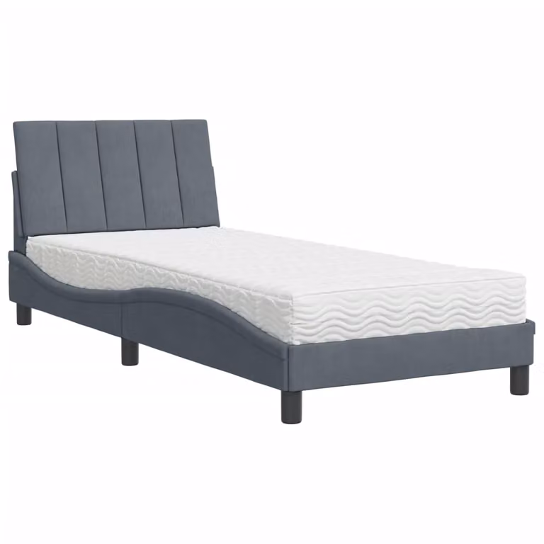Letto con Materasso Hanko Grigio Scuro 80x200 cm in Velluto