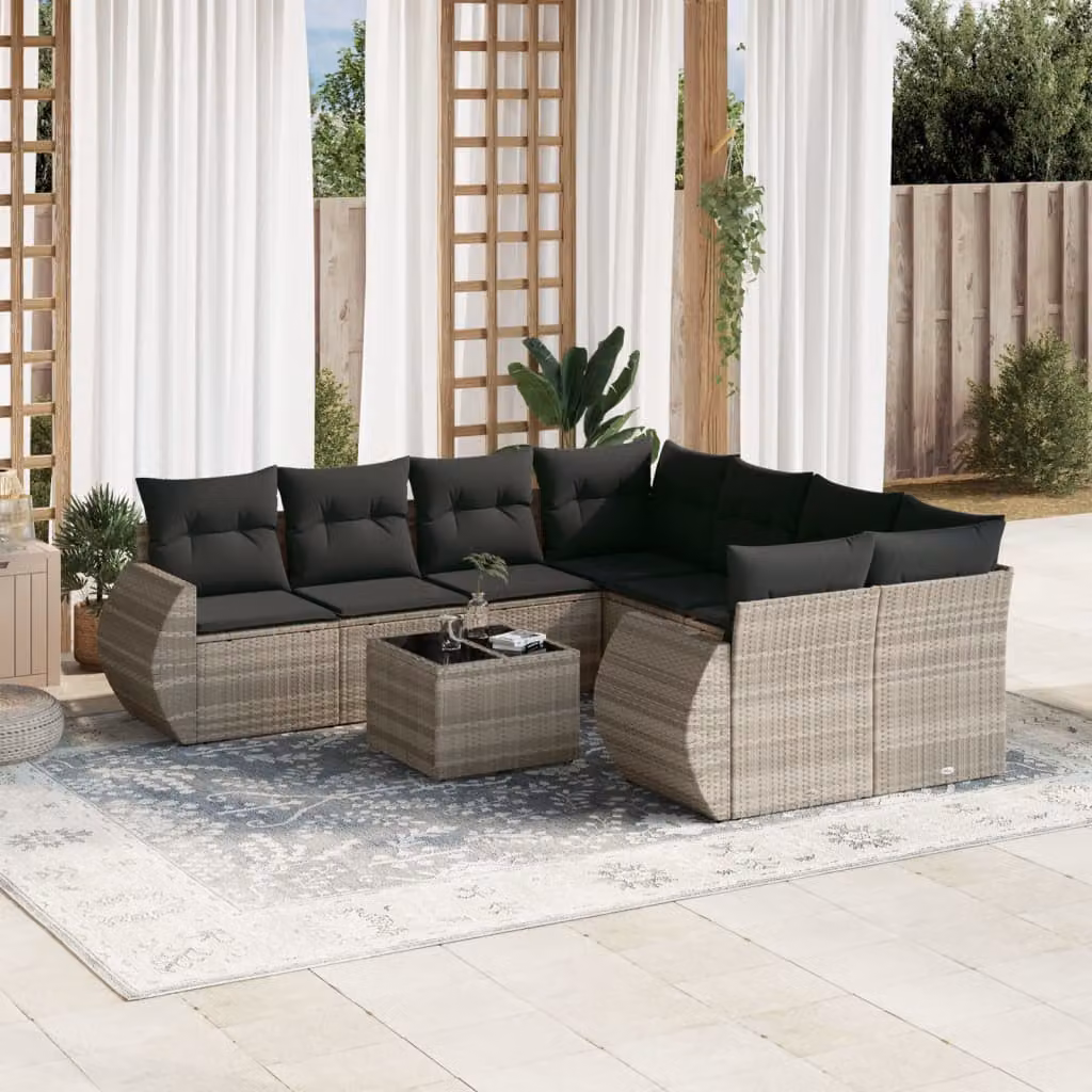 Set Divano da Giardino vidaXL 9pz a Forma di L in Polyrattan Grigio Antracite con Cuscini e Tavolino – 1