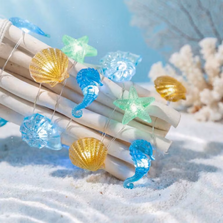 Luci decorative a tema fiabesco, lunghezza 3 metri, 30 LED, alimentazione a batteria, luce bianco caldo, motivi marini