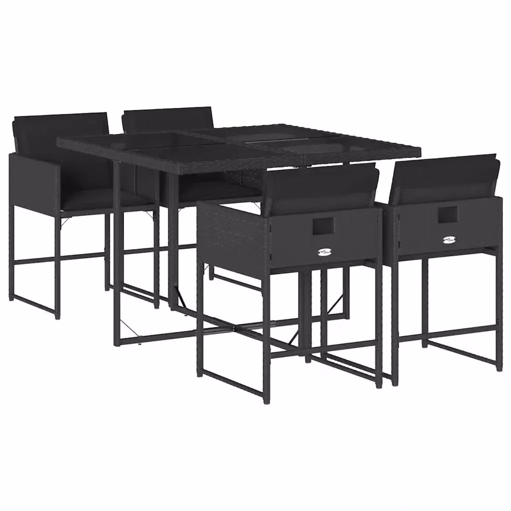 Set da Pranzo da Giardino vidaXL in Polyrattan Nero con Cuscini e Tavolo in Vetro, 5 Pezzi – 2