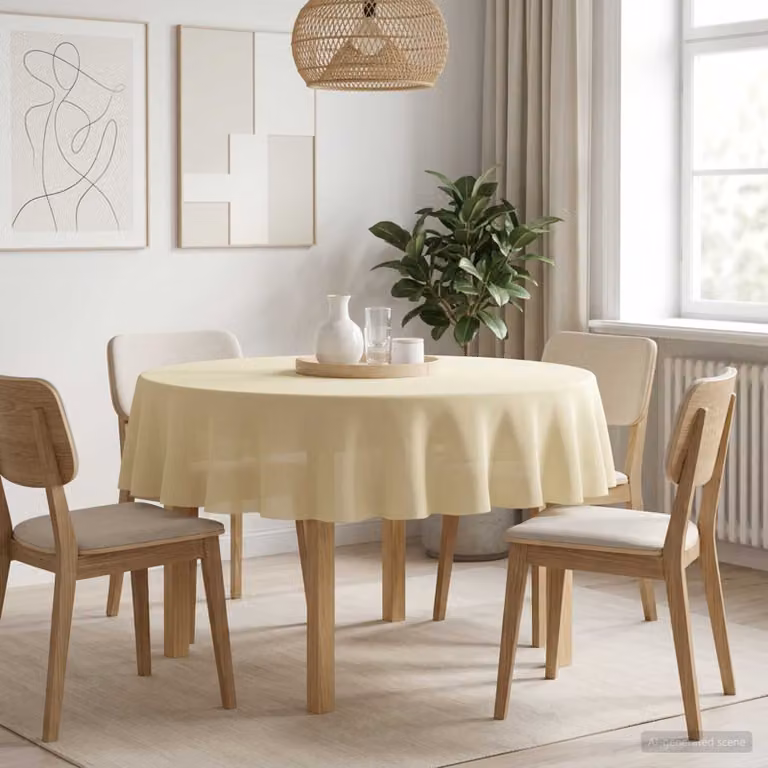 Set di 5 tovaglie rotonde vidaXL in poliestere, idrorepellenti e antimacchia, colore bianco beige, Ø 180 cm