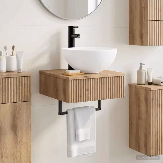 Lavabo da parete moderno vidaXL in legno e composito color rovere e bianco L/P/H: 40 x 41 x 40,5 cm – 1
