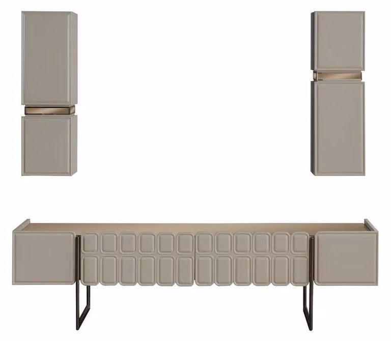 Moderne Wohnzimmer Holz Möbel Designer TV-Schrank x2 Wandregale 3tlg Set