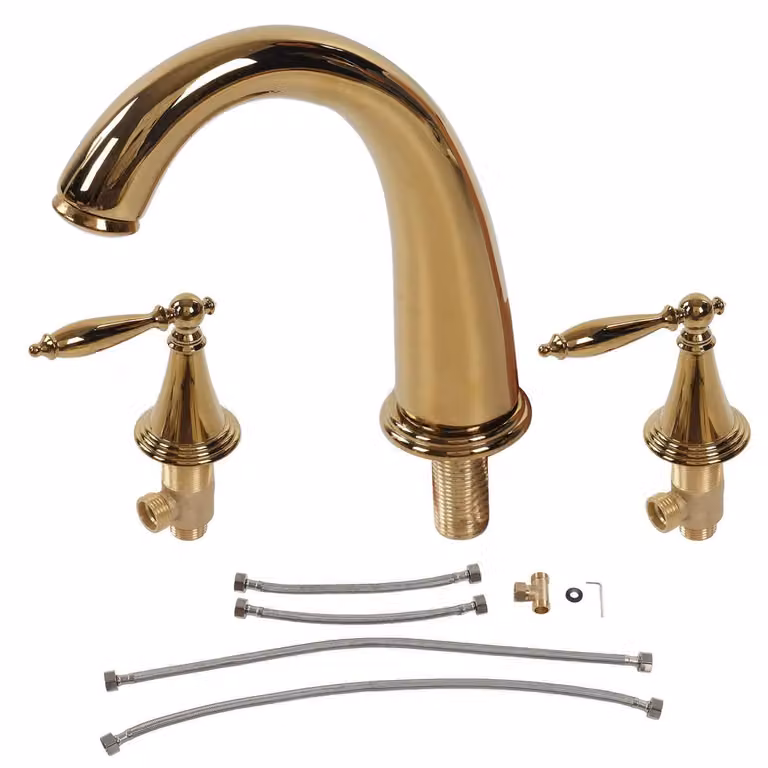 Miscelatore per lavabo a 3 fori con 2 manopole a croce per acqua calda e fredda, finitura oro