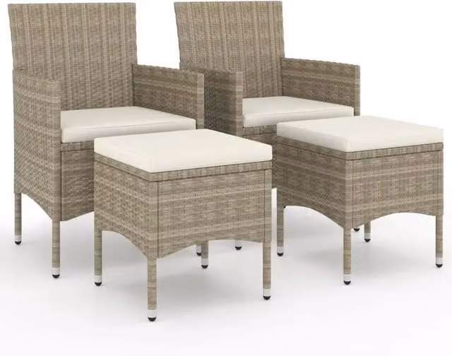 Set Sedie da Giardino con Poggiapiedi 4 pz | Sedie da Esterno in Polyrattan Beige