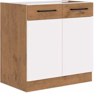 Mobile sottolavello cucina 80 cm ZHILAN - rovere lancelot / bianco lucido + lavello GRATIS
