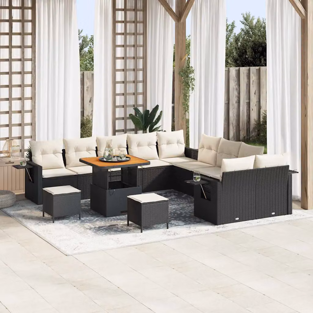 Set Divano da Giardino vidaXL 13 pz a forma di U con Cuscini Nero – 1