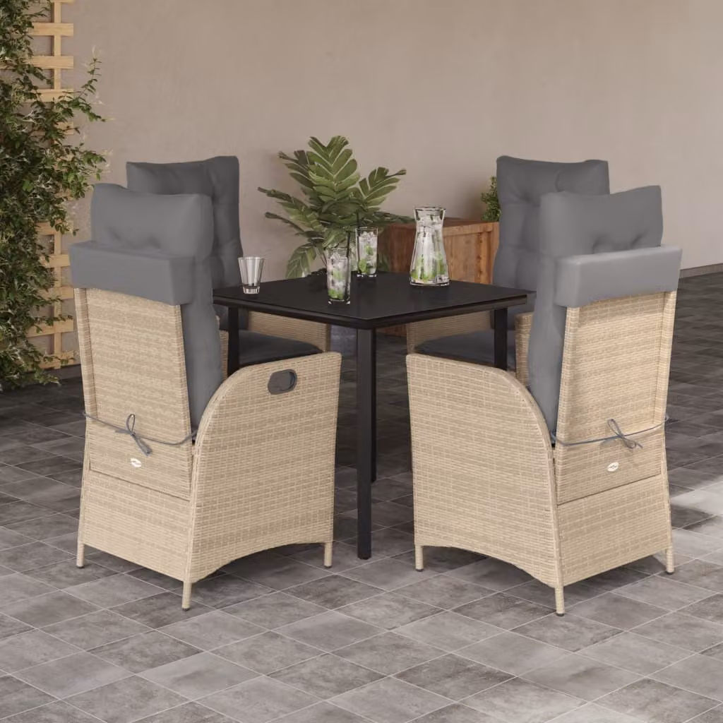 Maison Exclusive - Set da Pranzo da Giardino 5 pz con Cuscini Beige in Polyrattan